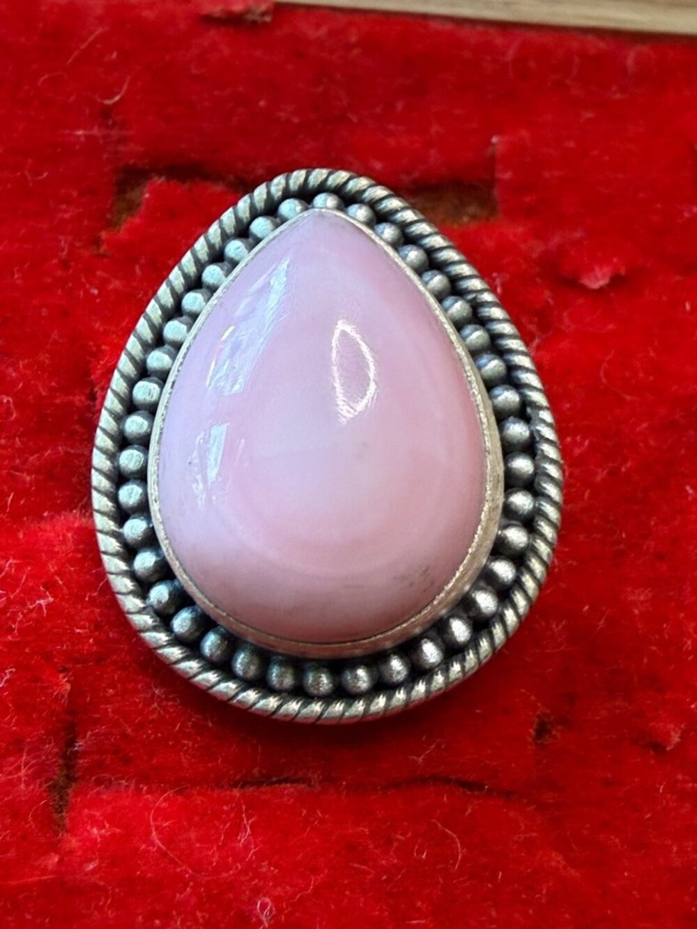 Sterling Silver Pink Teardrop Statement Ring Vintage Jewelry Adjustable
